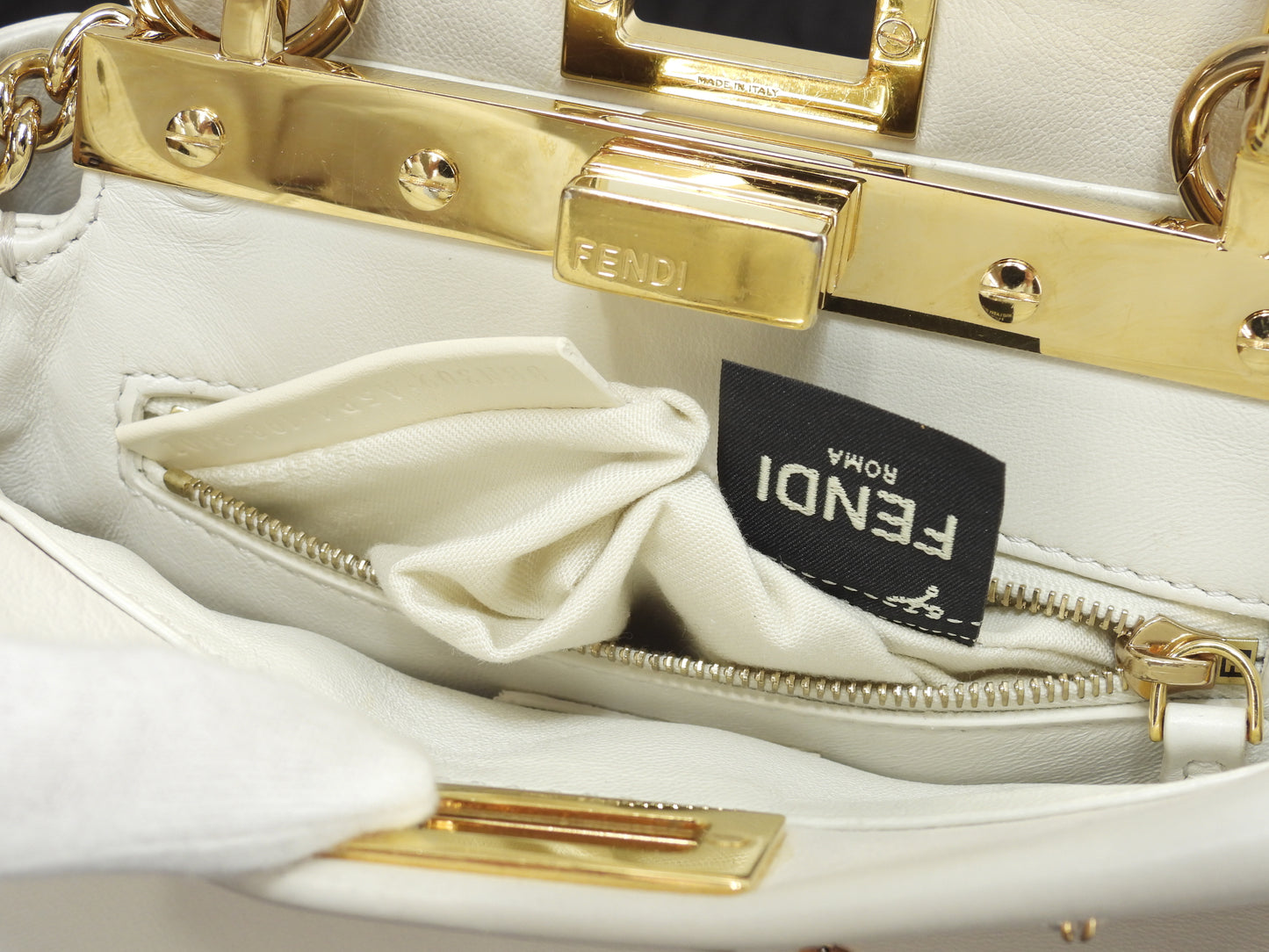 フェンディ ピーカブーミニ ビジュー付 レザー白 ハンドバッグ ポシェット 美品@ 8