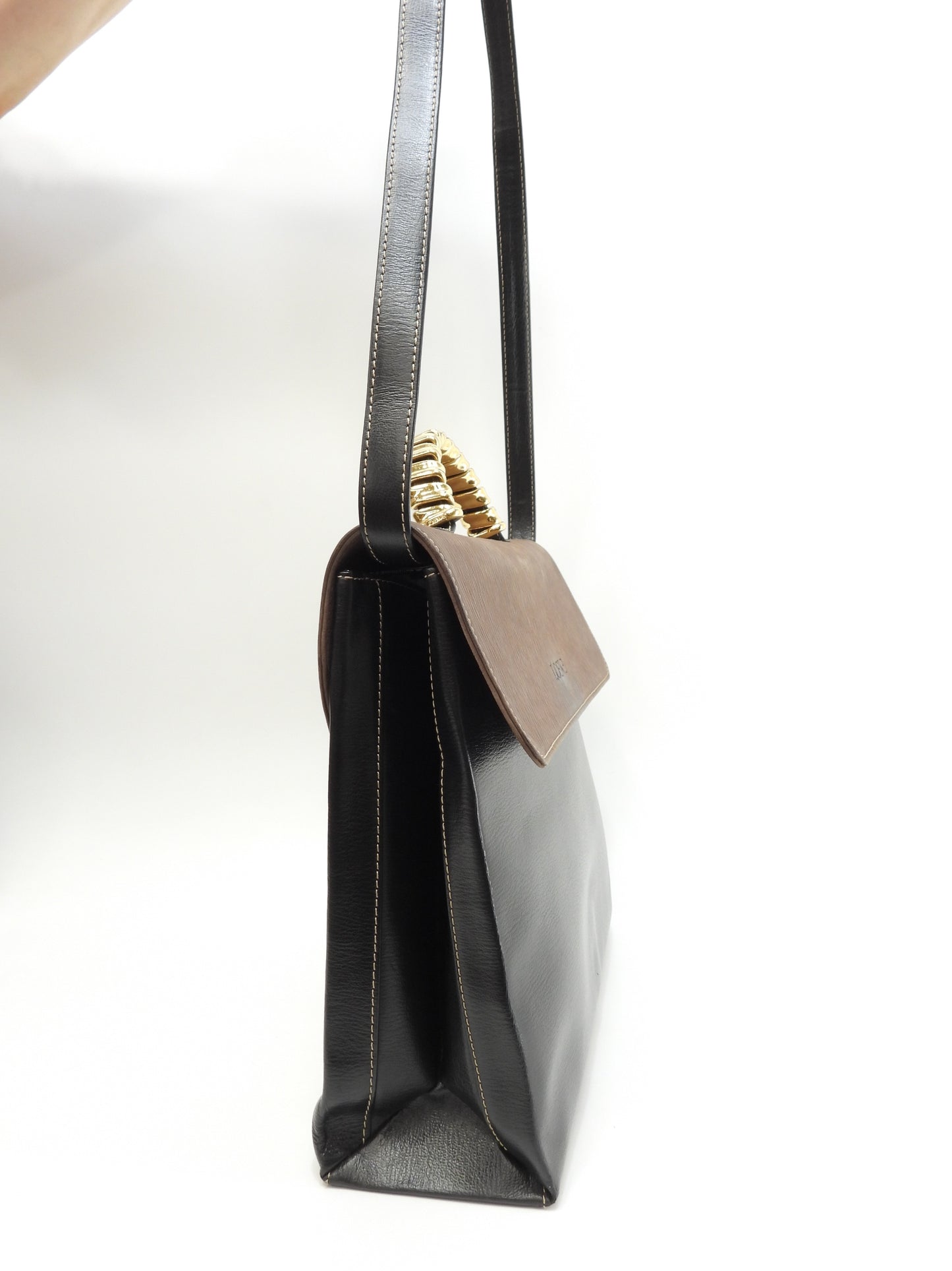 ロエベ 2wayハンドバッグ中 ベラスケス レザー黒茶 ヴィンテージ ケリー型@L25 2