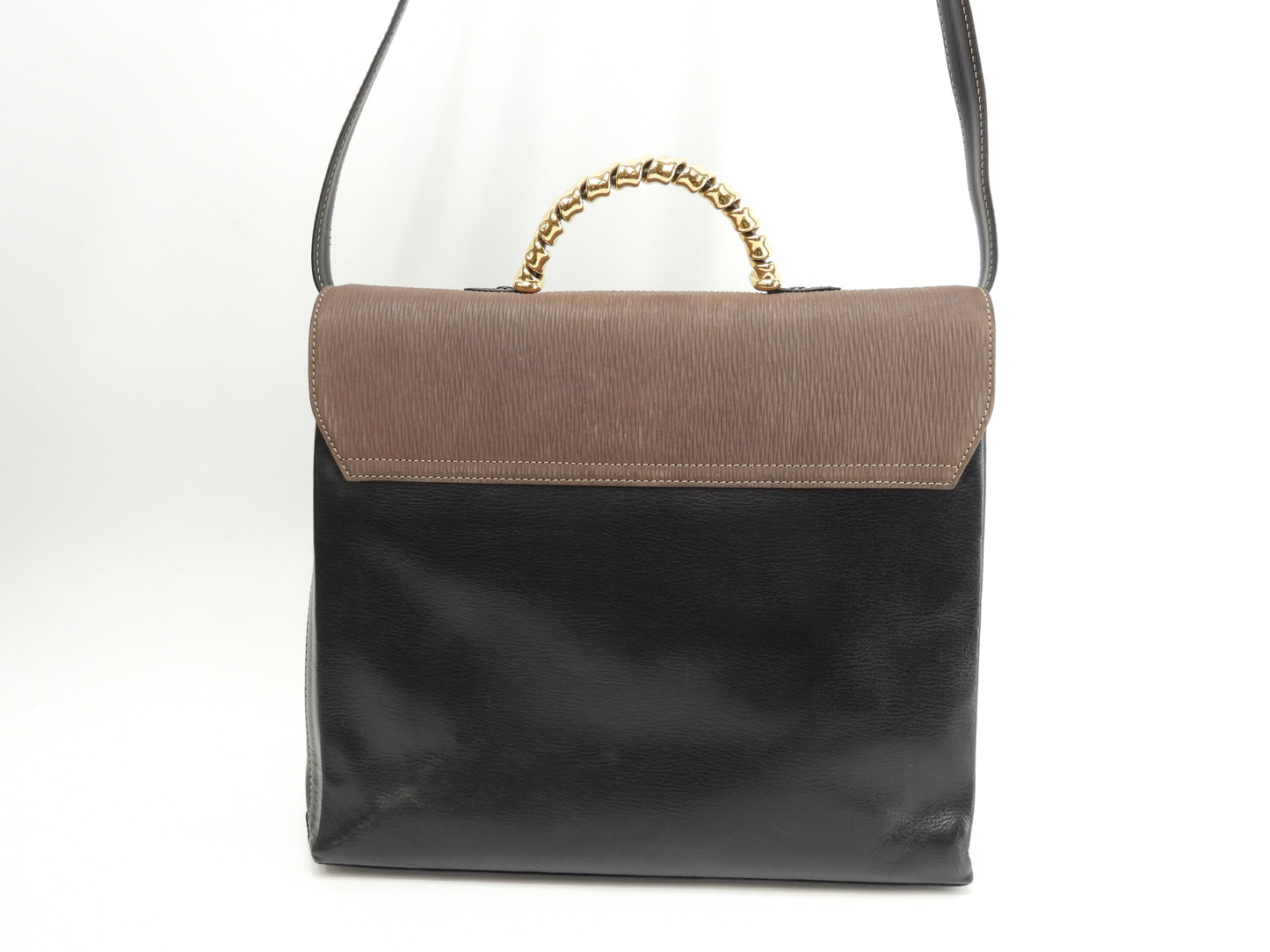 ロエベ 2wayハンドバッグ中 ベラスケス レザー黒茶 ヴィンテージ ケリー型@L25 2