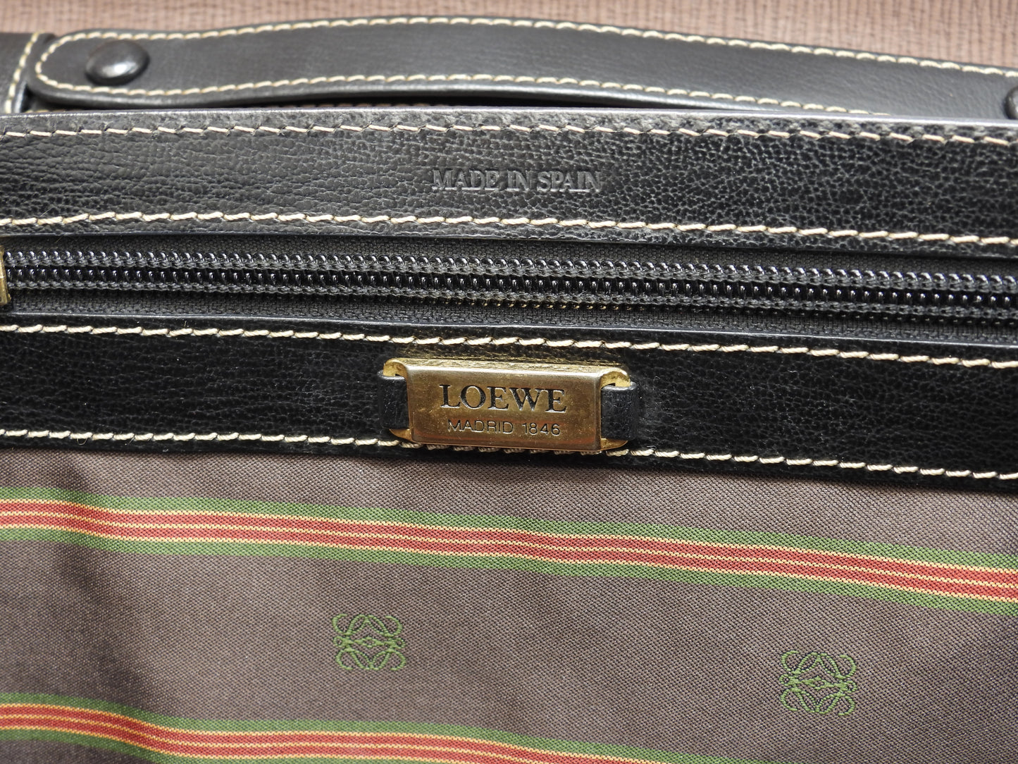 ロエベ 2wayハンドバッグ中 ベラスケス レザー黒茶 ヴィンテージ ケリー型@L25 2