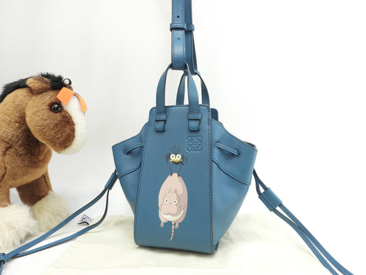 ロエベ ハンモックミニ ジブリ/坊ちゃん レザー青 ポシェット ミニハンドバッグ 美品@062147 2