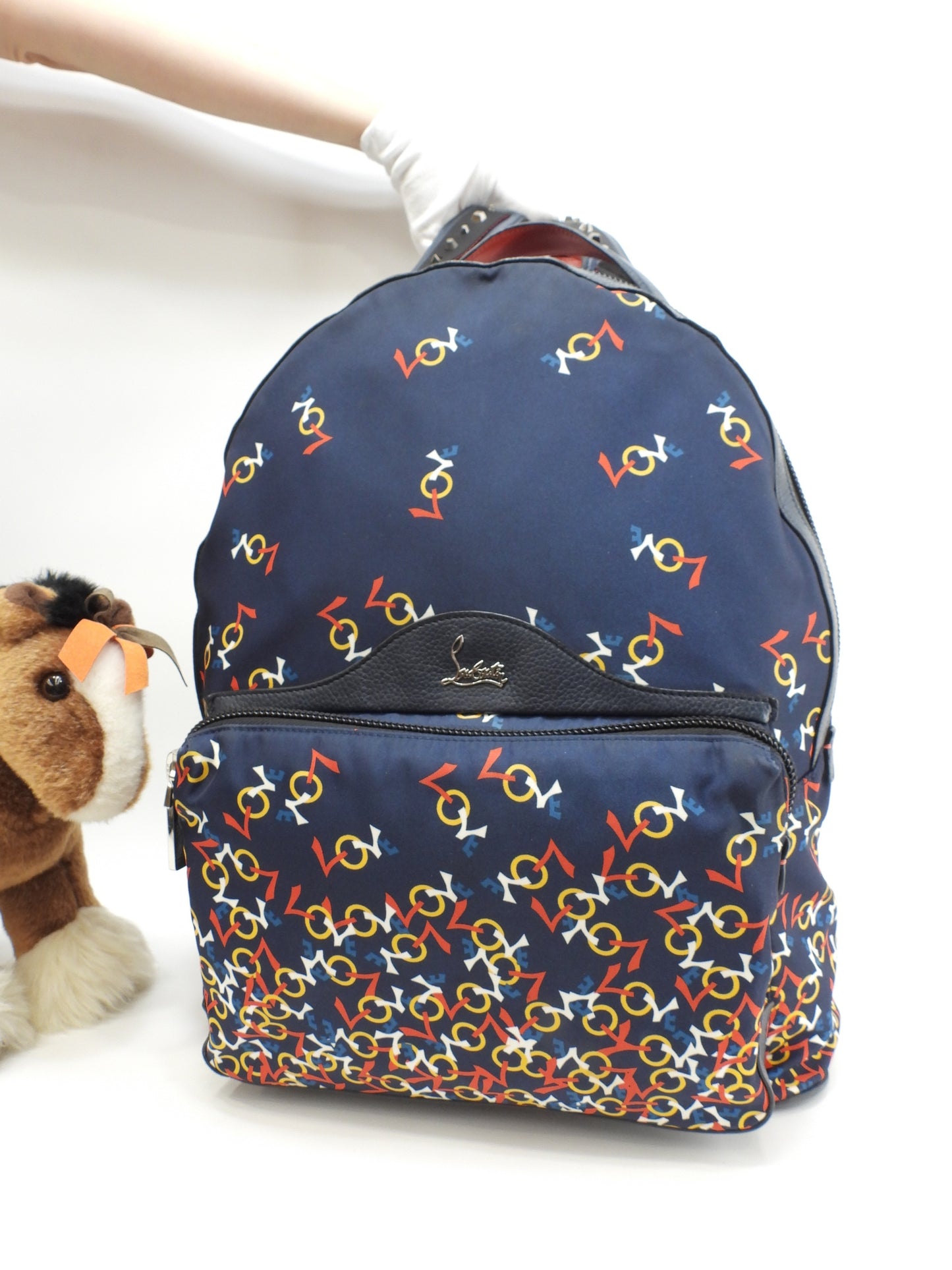 クリスチャンルブタン バックパック 限定バックルビ ナイロン/レザー紺 リュック@ 2