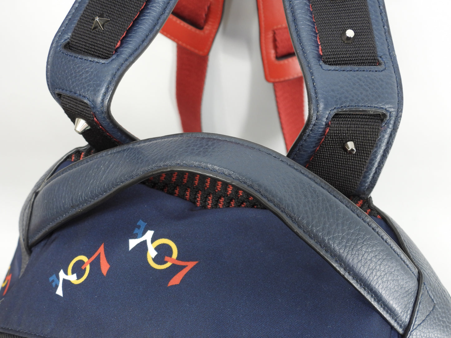 クリスチャンルブタン バックパック 限定バックルビ ナイロン/レザー紺 リュック@ 2