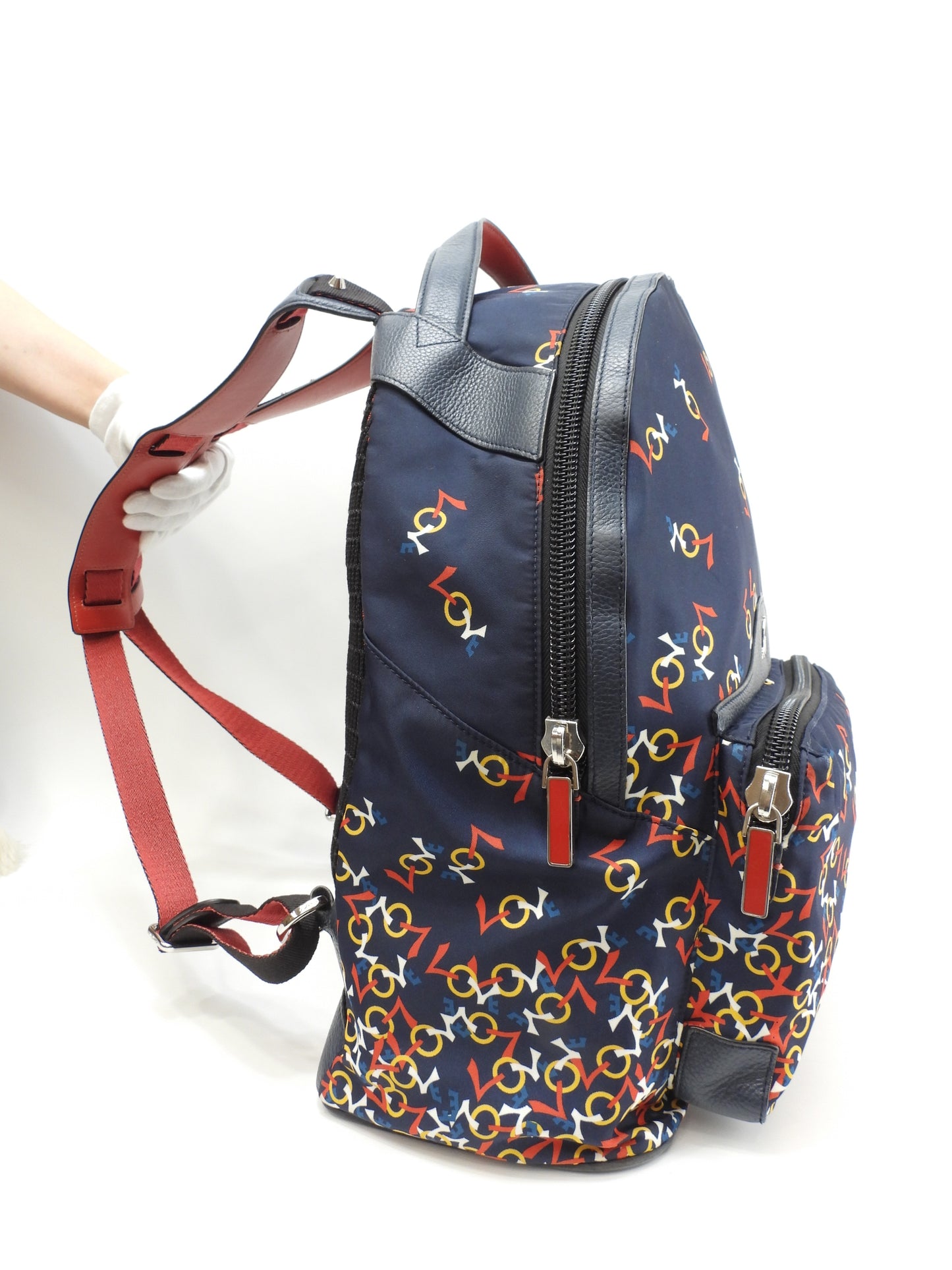 クリスチャンルブタン バックパック 限定バックルビ ナイロン/レザー紺 リュック@ 2