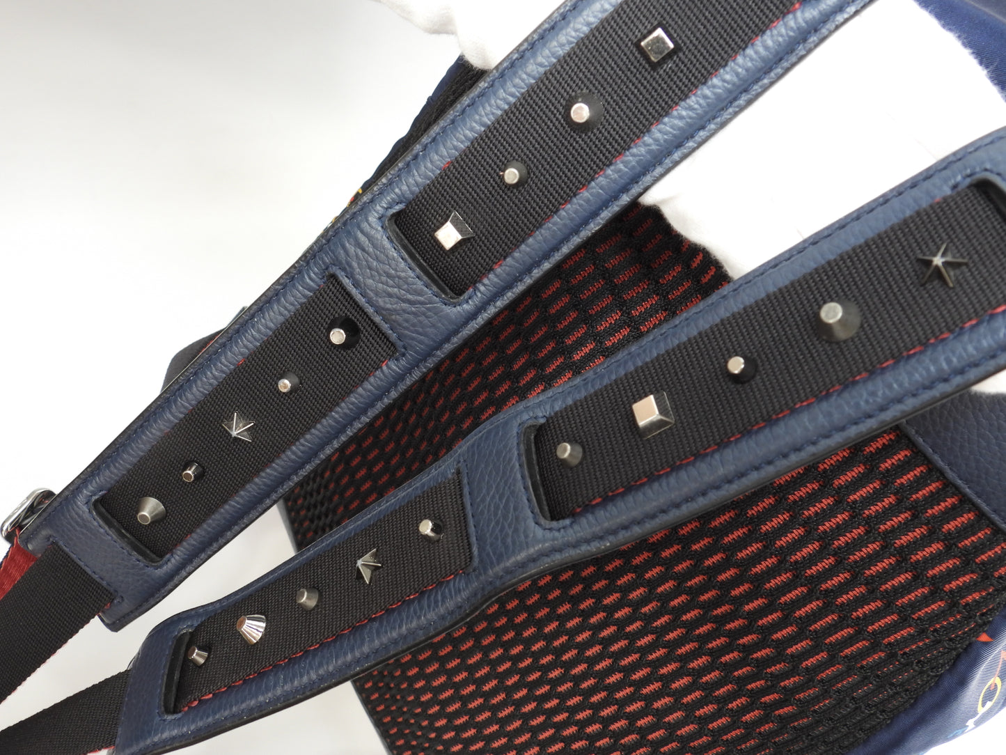 クリスチャンルブタン バックパック 限定バックルビ ナイロン/レザー紺 リュック@ 2