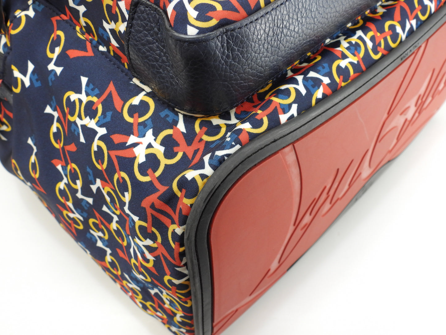 クリスチャンルブタン バックパック 限定バックルビ ナイロン/レザー紺 リュック@ 2