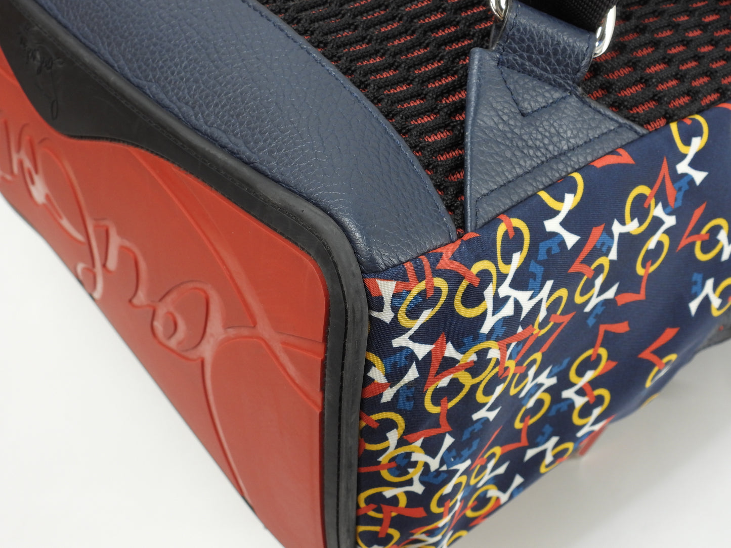 クリスチャンルブタン バックパック 限定バックルビ ナイロン/レザー紺 リュック@ 2