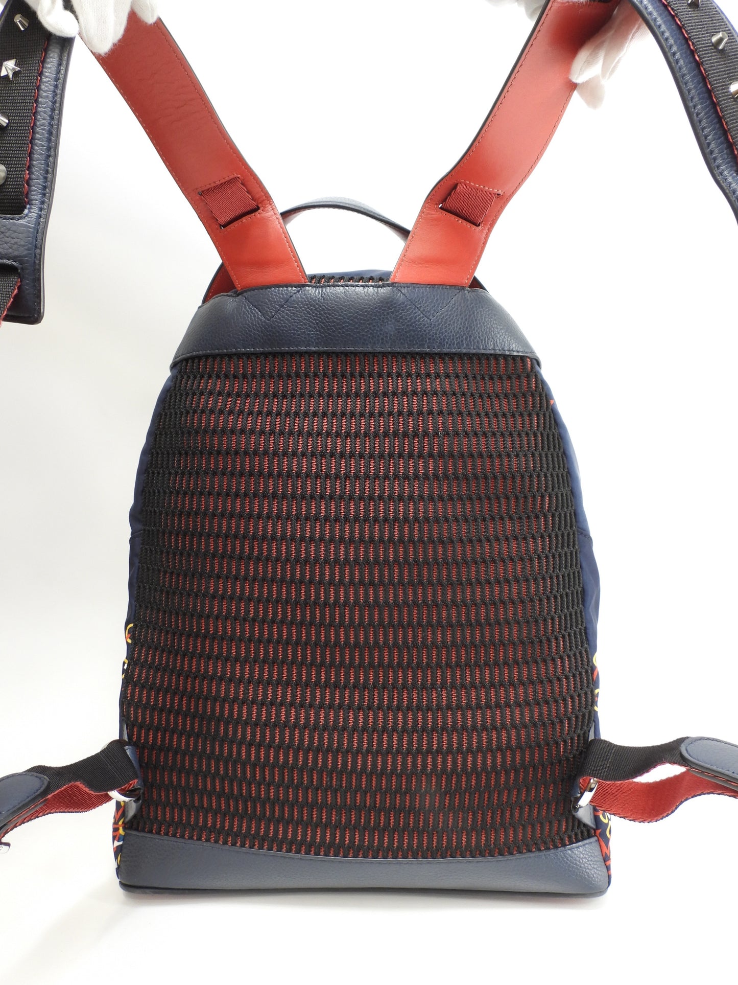 クリスチャンルブタン バックパック 限定バックルビ ナイロン/レザー紺 リュック@ 2