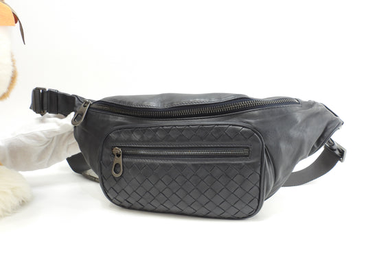 ボッテガヴェネタ ボディバッグ小 イントレチャート レザー紺 ウエストバッグ@ 253