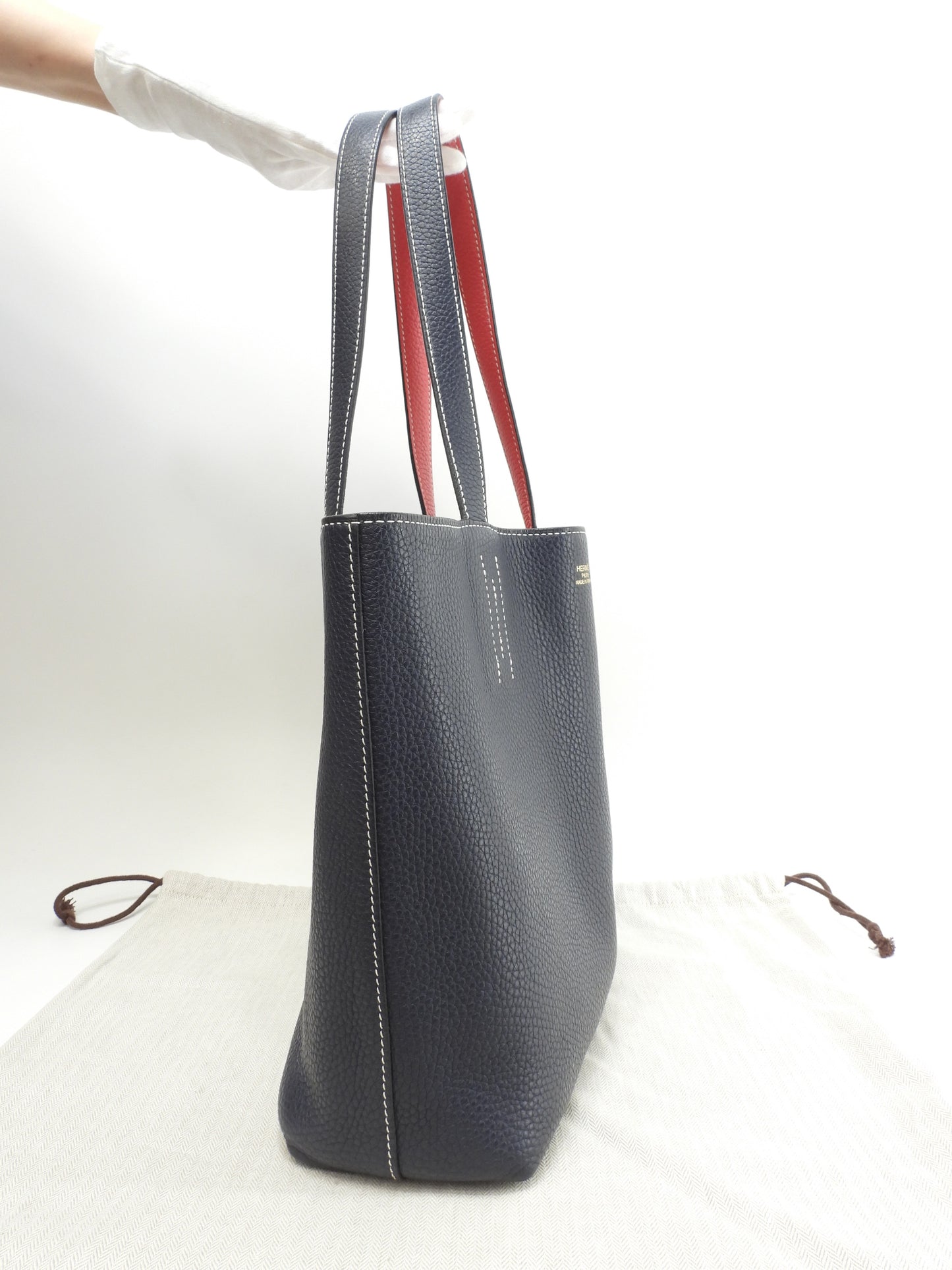 エルメス ドゥブルサンス36 トリヨンクレマンス 紺ピンク トートバッグ ショルダーバッグ 極美品@D