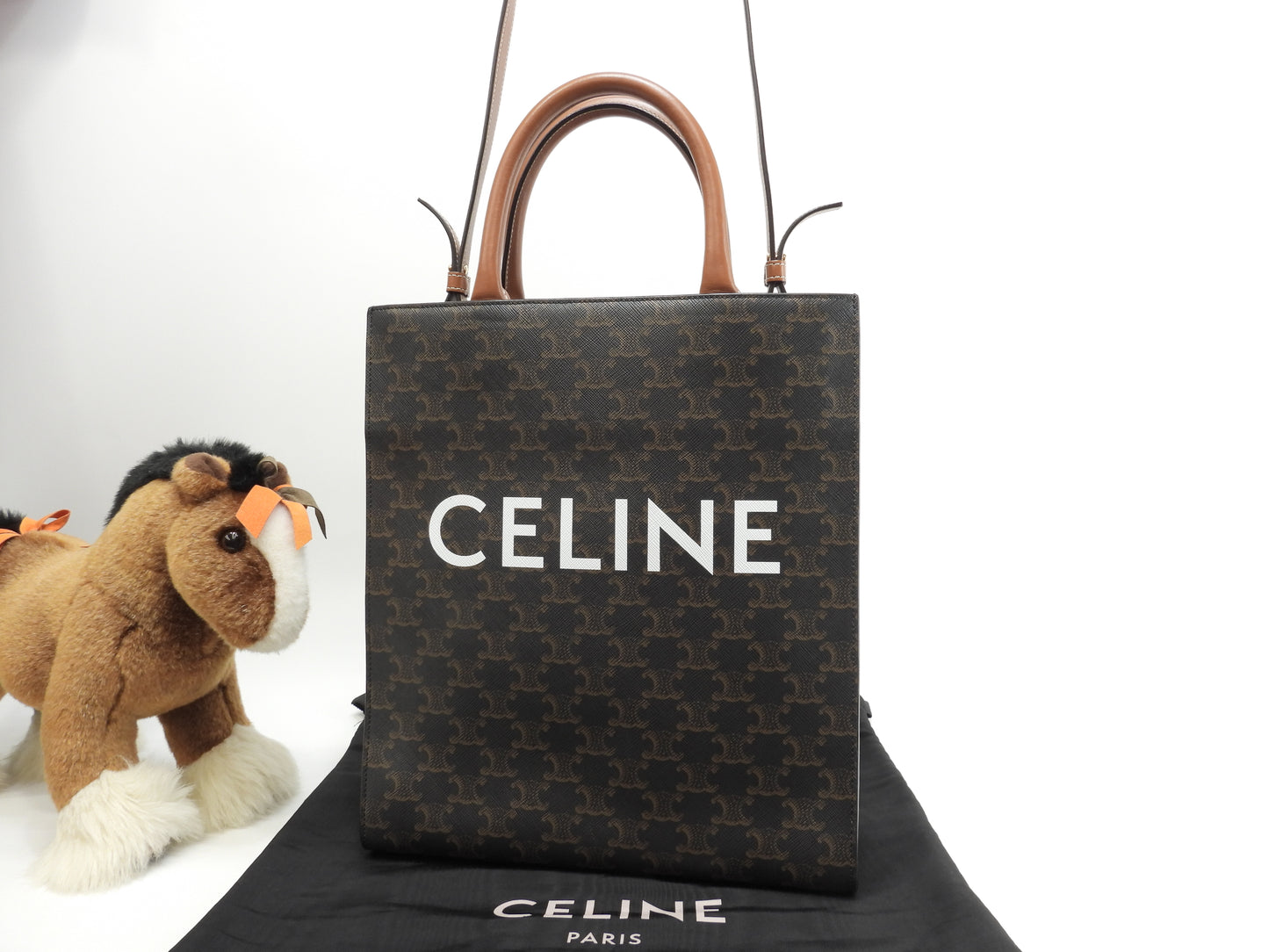 セリーヌ ミディアムバーティカルカバ トリオンフ 黒茶 s付ハンドバッグ トートバッグ 極美品@ 11