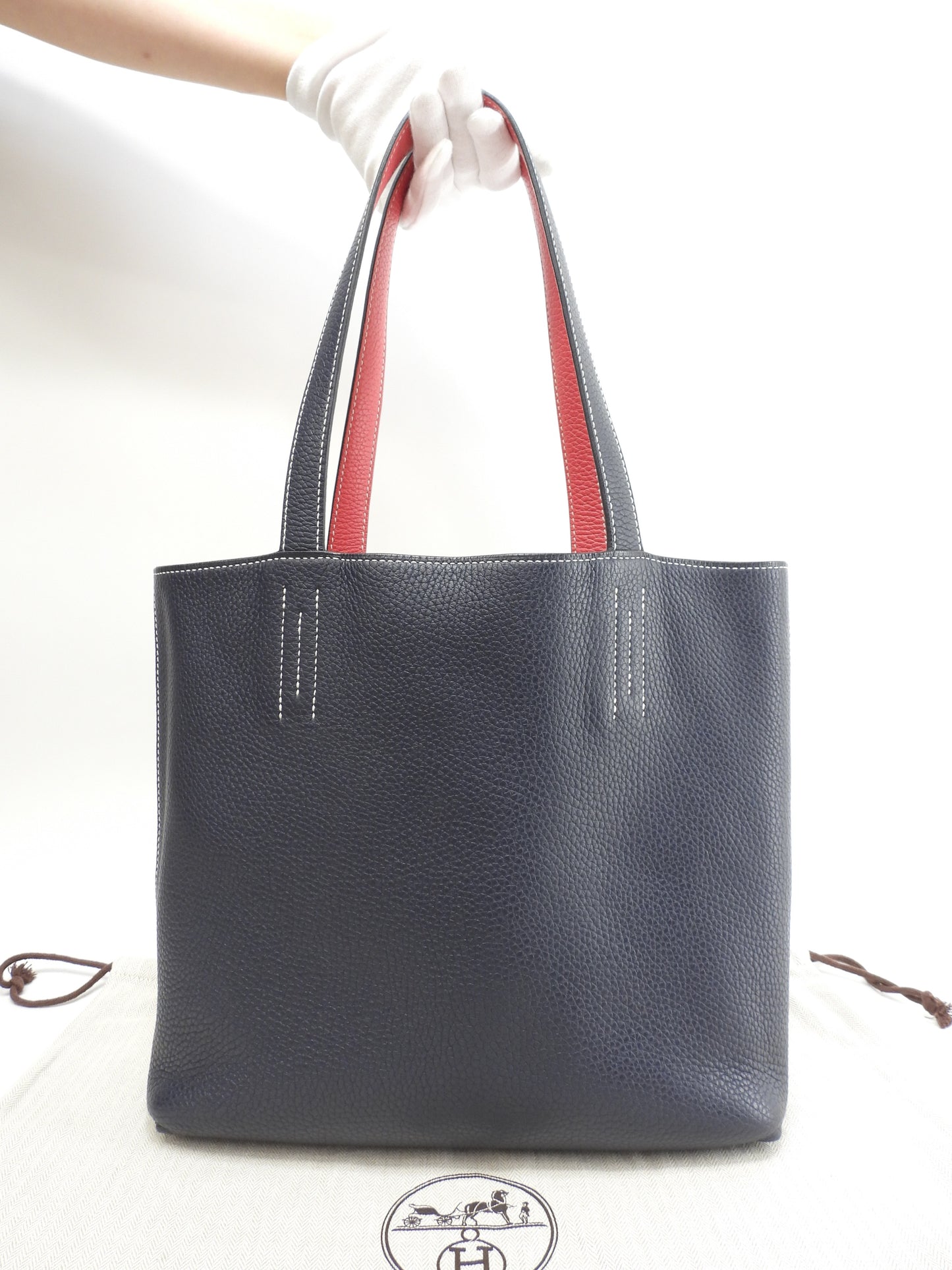 エルメス ドゥブルサンス36 トリヨンクレマンス 紺ピンク トートバッグ ショルダーバッグ 極美品@D