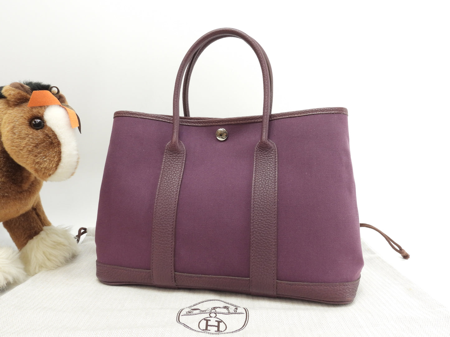 エルメス ガーデンパーティTPM トワルオフィシェ革 紫 ハンドバッグ トートバッグ@□P