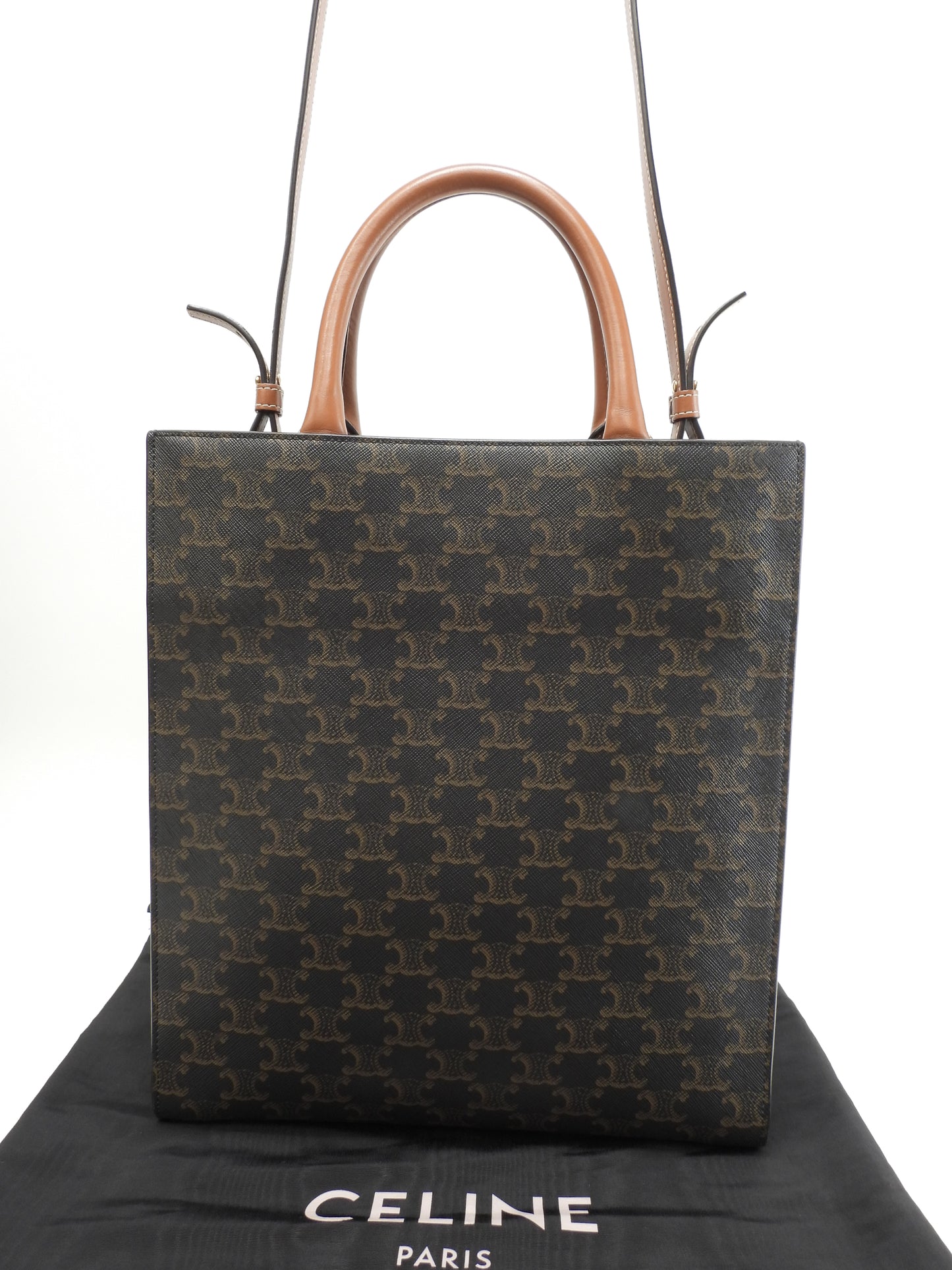 セリーヌ ミディアムバーティカルカバ トリオンフ 黒茶 s付ハンドバッグ トートバッグ 極美品@ 11