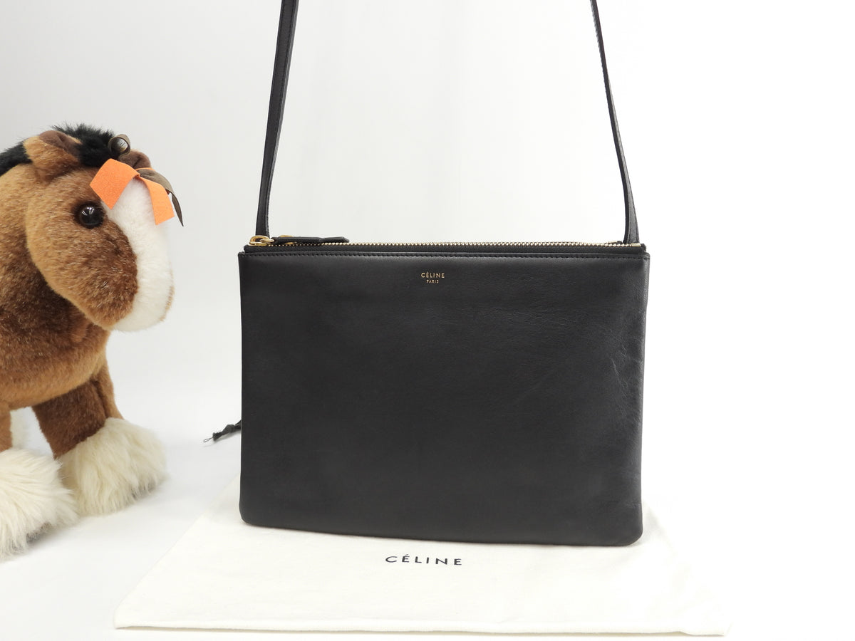 美品☆ セリーヌ トリオ ラージ 黒 ショルダーバッグ 新ロゴ 見やすい