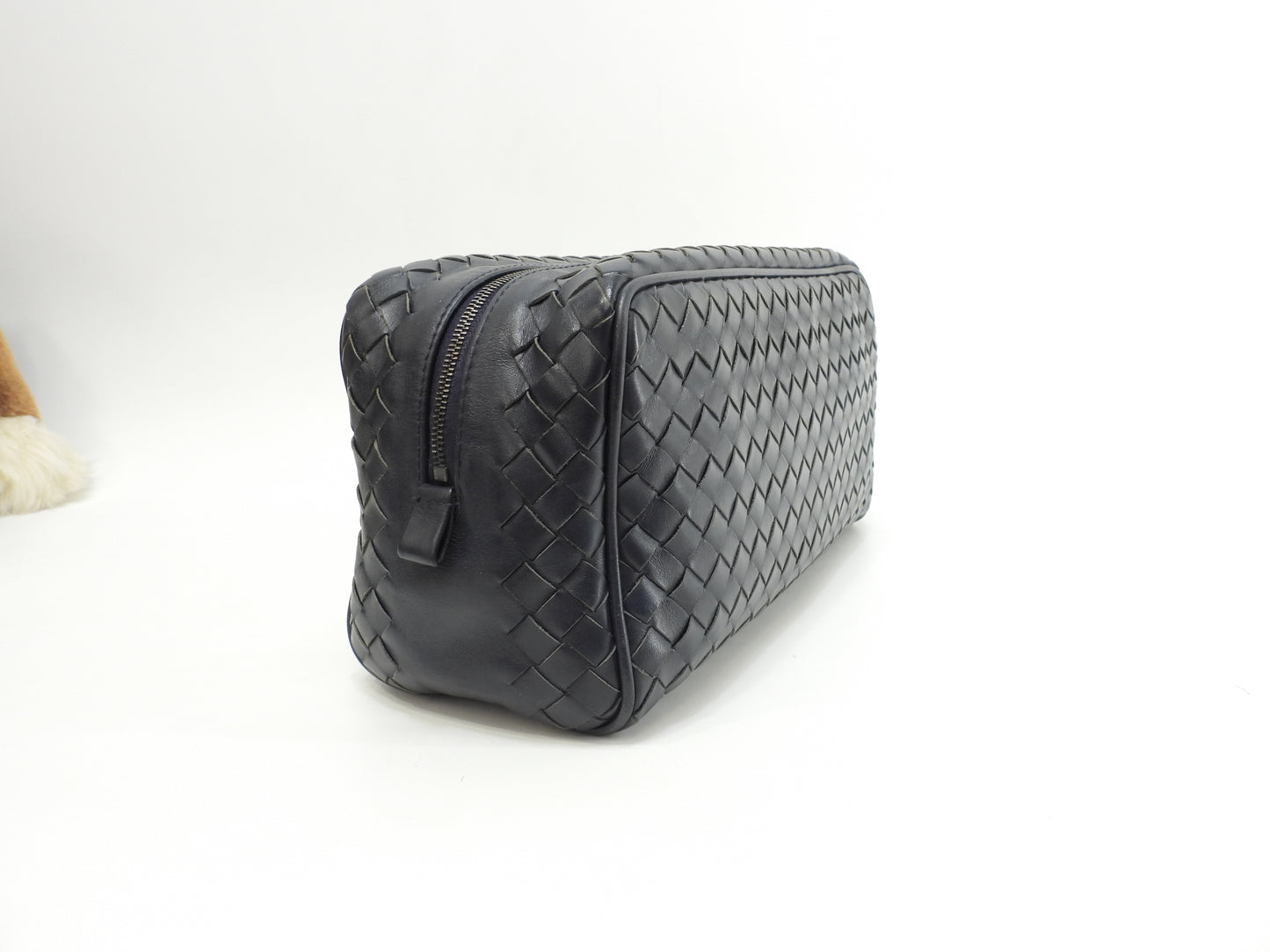 ボッテガヴェネタ クラッチ イントレチャート レザー紺 セカンドバッグ メンズポーチ@B03686107D