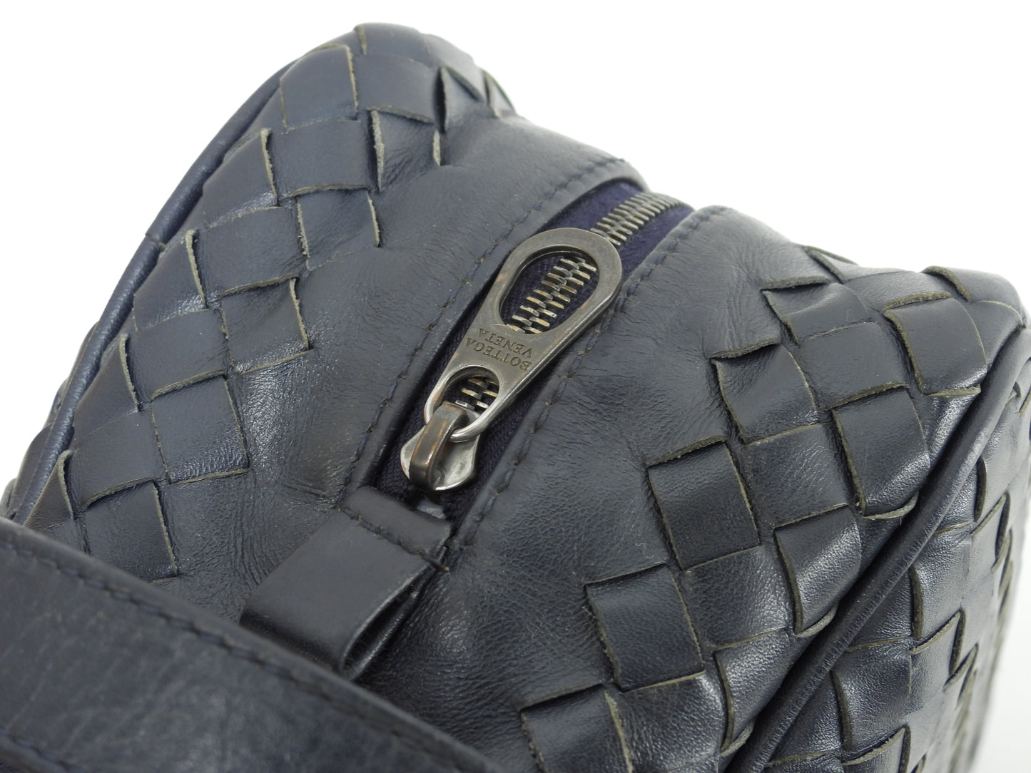 ボッテガヴェネタ クラッチ イントレチャート レザー紺 セカンドバッグ メンズポーチ@B03686107D