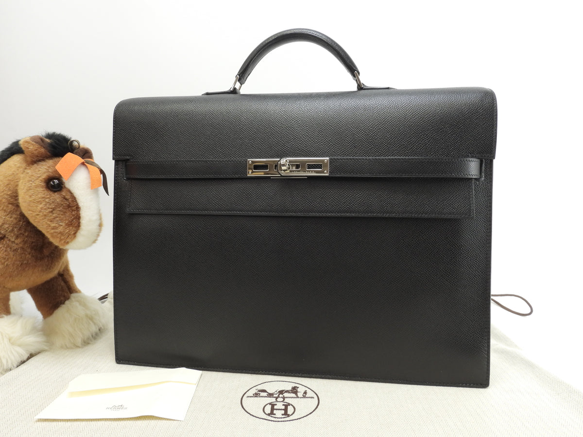 エルメス ケリーデペッシュ38 ヴォーエプソン黒 シルバー金具 ブリーフケース 極美品@□J 2