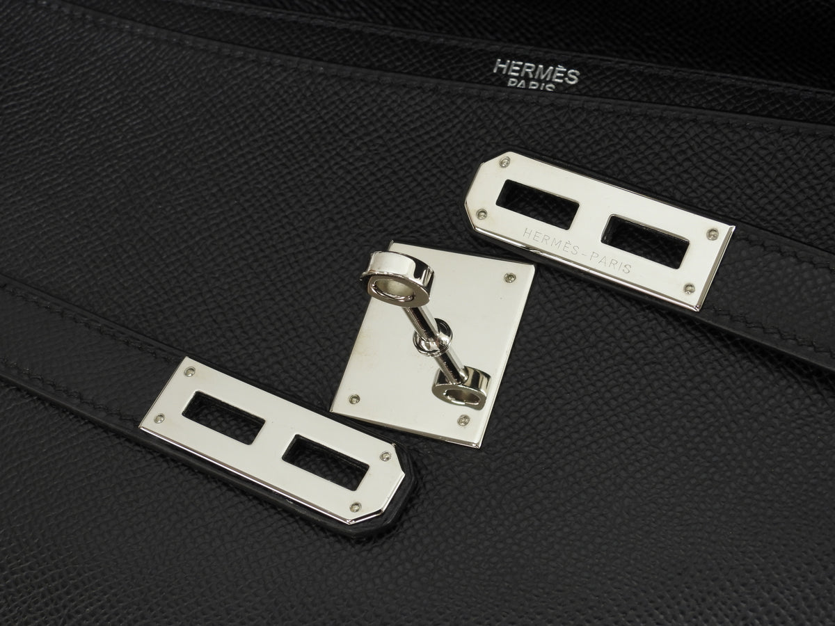 エルメス ケリーデペッシュ38 ヴォーエプソン黒 シルバー金具 ブリーフケース 極美品@□J 2