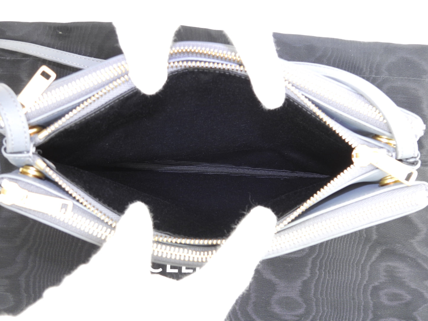 セリーヌ トリオ ラージ スムースレザー灰 クロスボディバッグ ポシェット 極美品@S-CU-2159