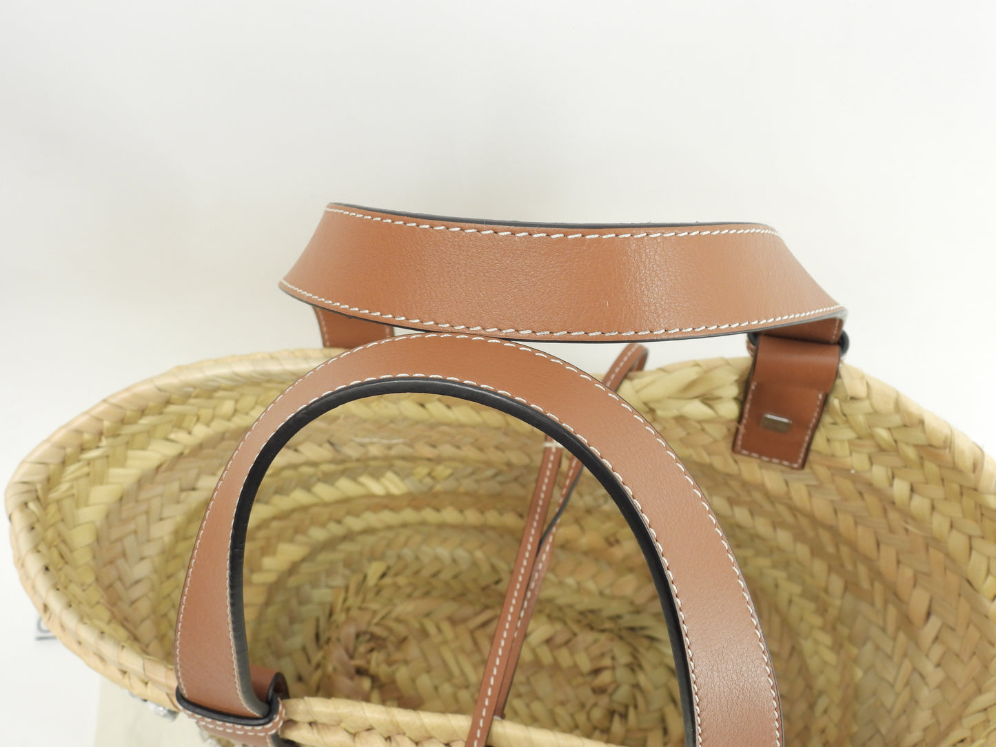 ロエベ バスケットスモール 特大ラインストーン付限定 ナチュラル茶革 カゴバッグ ハンドバッグ 美品@411903