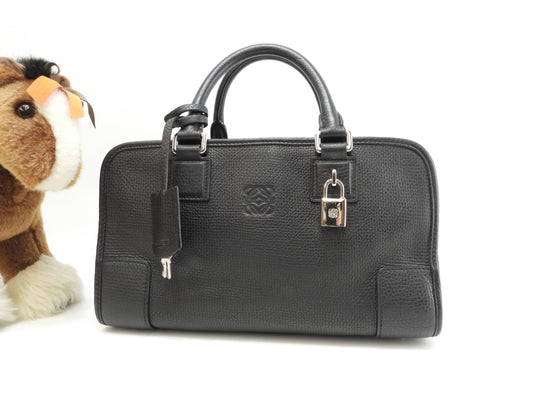 ロエベ アマソナ28 シルバー金具 トリヨンレザー黒 ハンドバッグ アナグラム 美品@471412