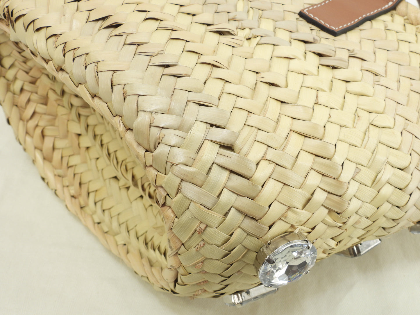 ロエベ バスケットスモール 特大ラインストーン付限定 ナチュラル茶革 カゴバッグ ハンドバッグ 美品@411903