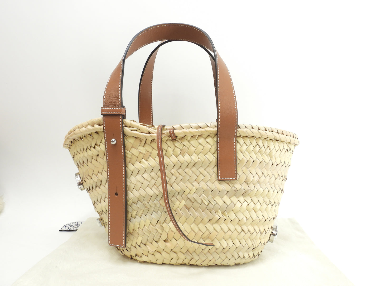 ロエベ バスケットスモール 特大ラインストーン付限定 ナチュラル茶革 カゴバッグ ハンドバッグ 美品@411903
