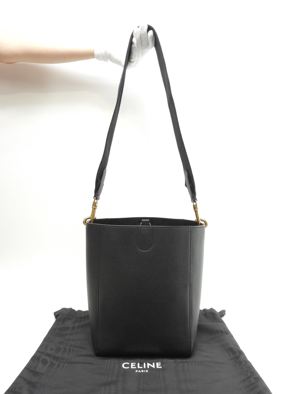 セリーヌ サングルバケット スモール レザー黒 セミショルダー ホーボーバッグ 極美品@ 35