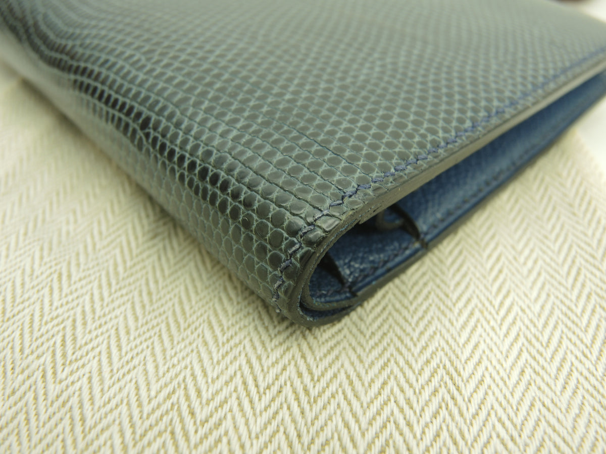 エルメス ジュラ リザード 青 2折財布 コンパクトウォレット 美品@□E
