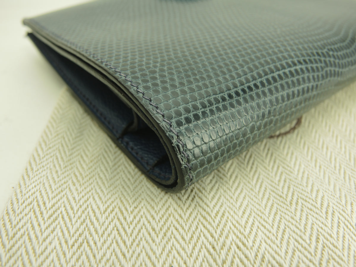 エルメス ジュラ リザード 青 2折財布 コンパクトウォレット 美品@□E