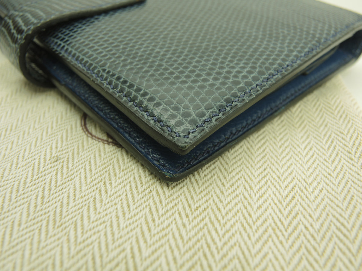 エルメス ジュラ リザード 青 2折財布 コンパクトウォレット 美品@□E