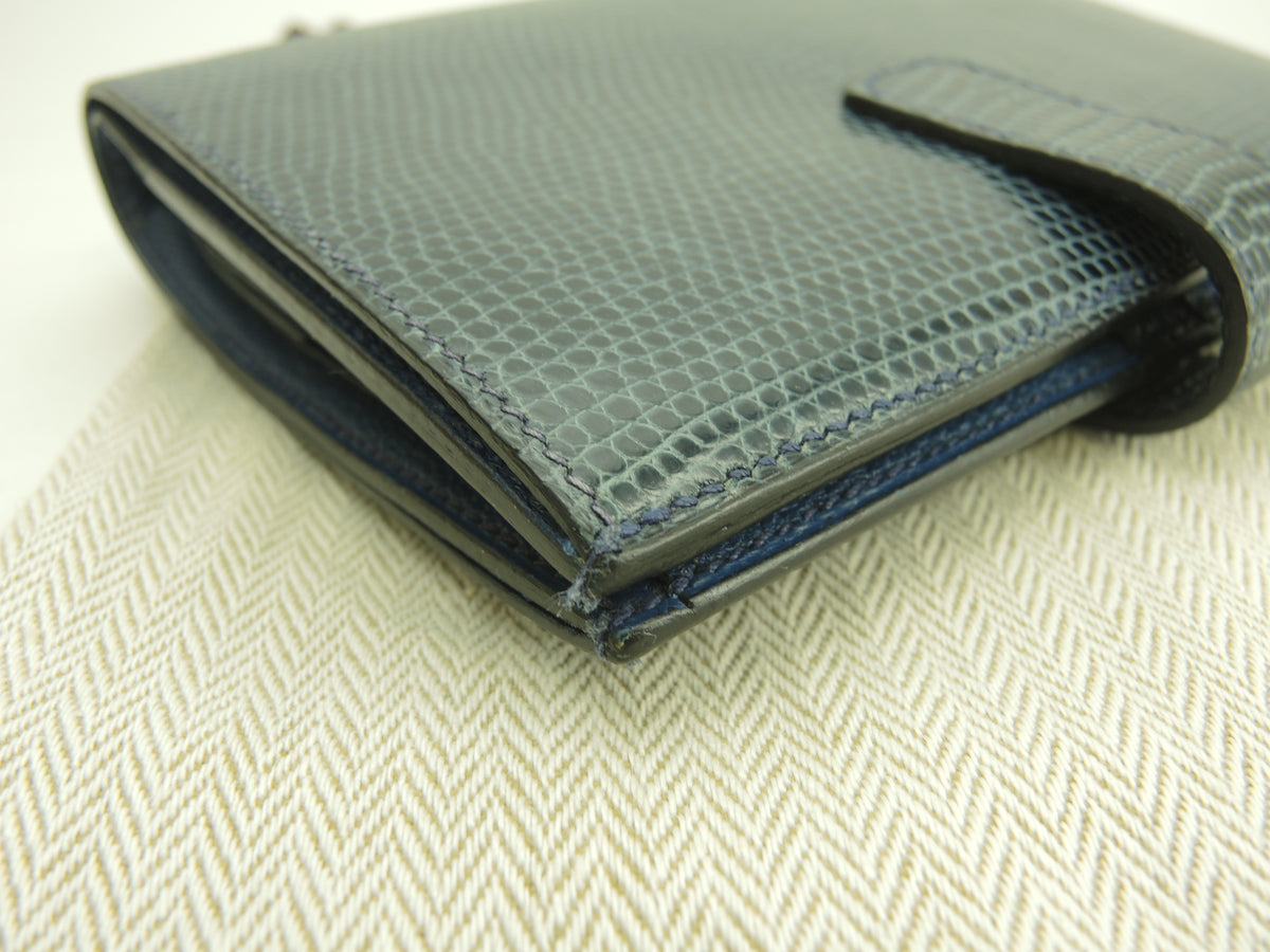 エルメス ジュラ リザード 青 2折財布 コンパクトウォレット 美品@□E