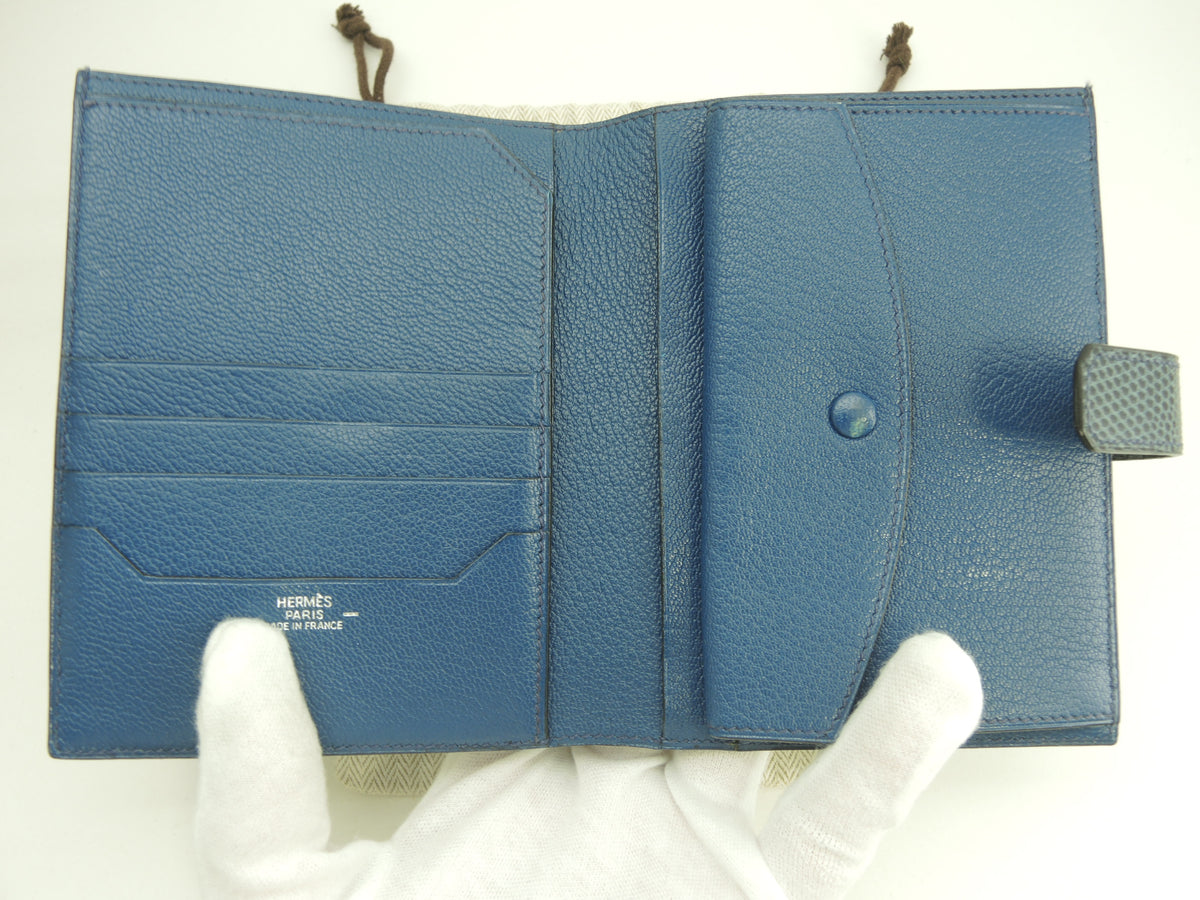 エルメス ジュラ リザード 青 2折財布 コンパクトウォレット 美品@□E
