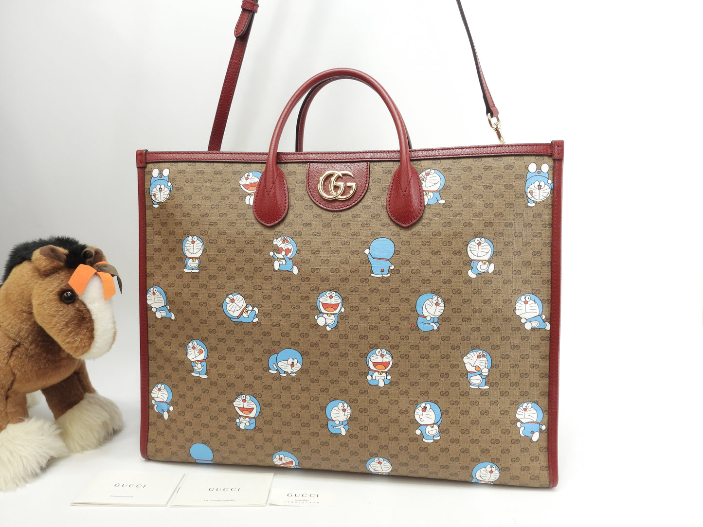 グッチ s付トートバッグ大 ドラえもん マイクロGG茶赤 ハンドバッグ大 ショルダーバッグ 美品@ 11