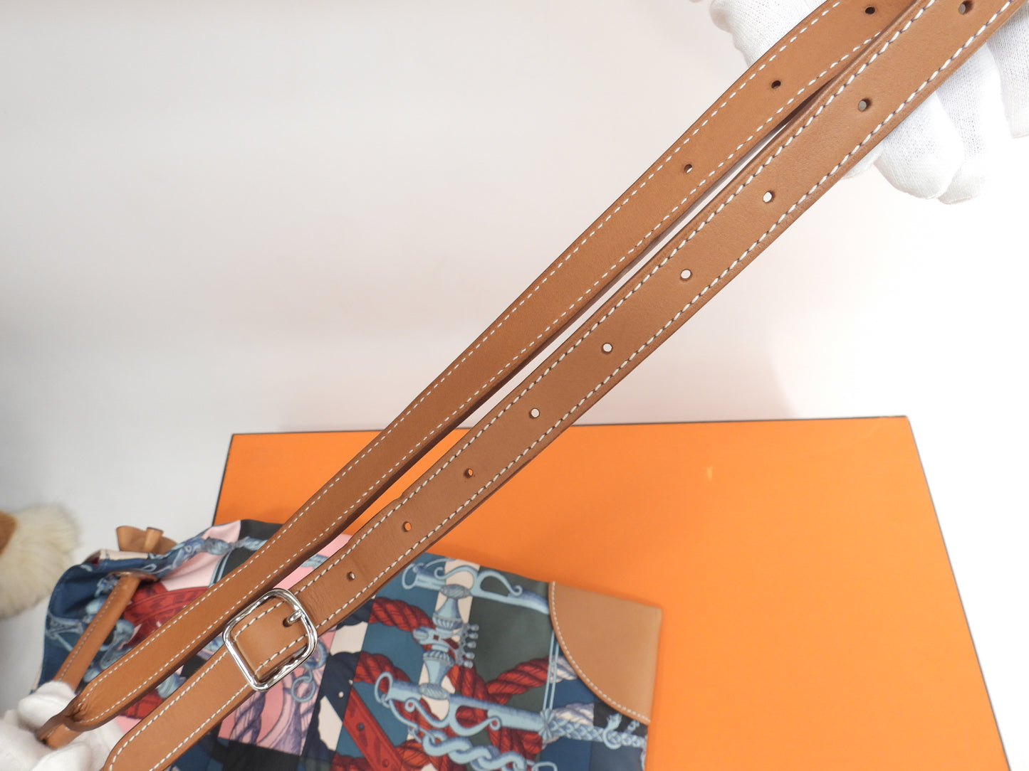 エルメス シルキーシティPM シルク/ピンク系 レザー茶 ショルダーバッグ 極美品@T