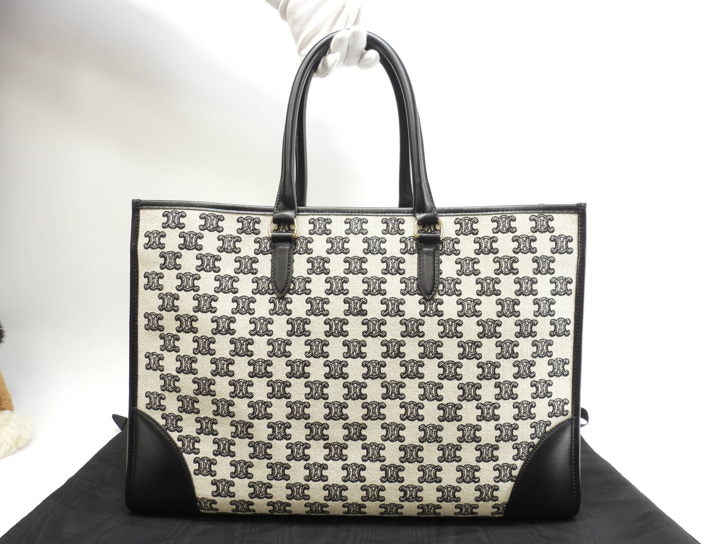 セリーヌ ホリゾンタルカバトートバッグ大 トリオンフ 黒白 極美品@S-GM-4250