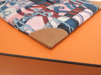 エルメス シルキーシティPM シルク/ピンク系 レザー茶 ショルダーバッグ 極美品@T