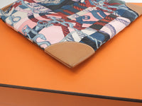 エルメス シルキーシティPM シルク/ピンク系 レザー茶 ショルダーバッグ 極美品@T