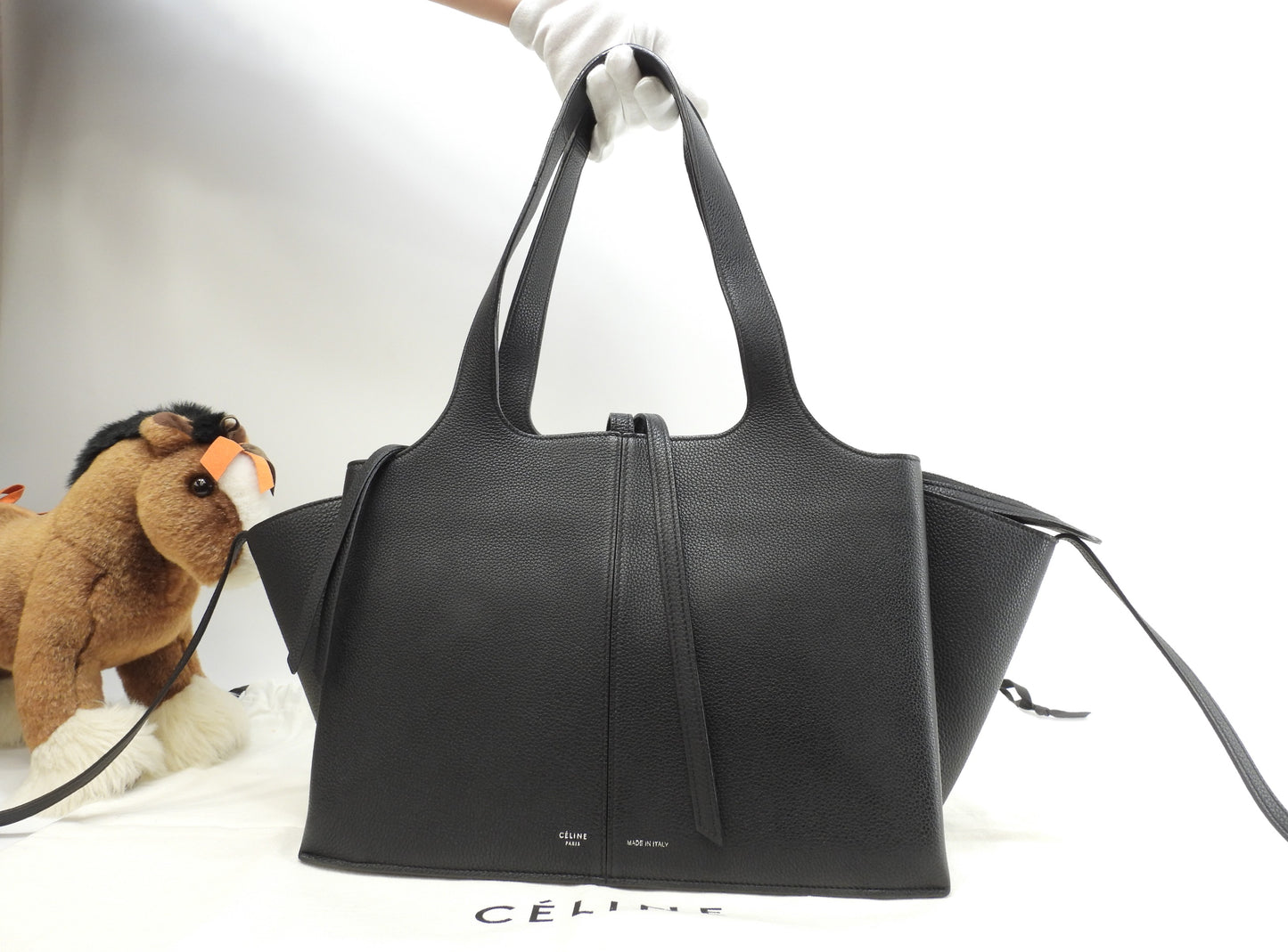 セリーヌ トリフォルド スモール レザー黒 トートバッグ ショルダーバッグ@U-GA-5116