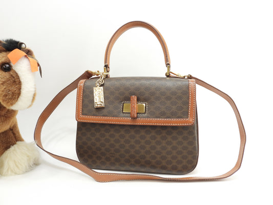 セリーヌ s付ハンドバッグ マカダム トリオンフ茶 ケリー 美品@M94* 7