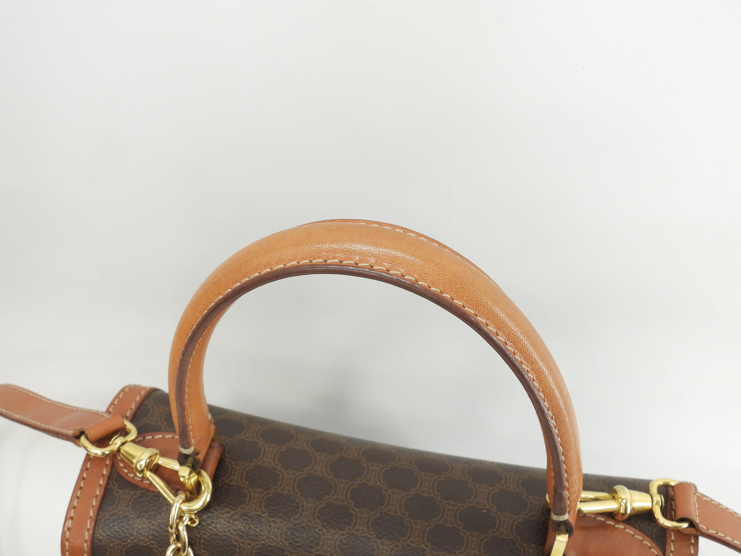 セリーヌ s付ハンドバッグ マカダム トリオンフ茶 ケリー 美品@M94* 7