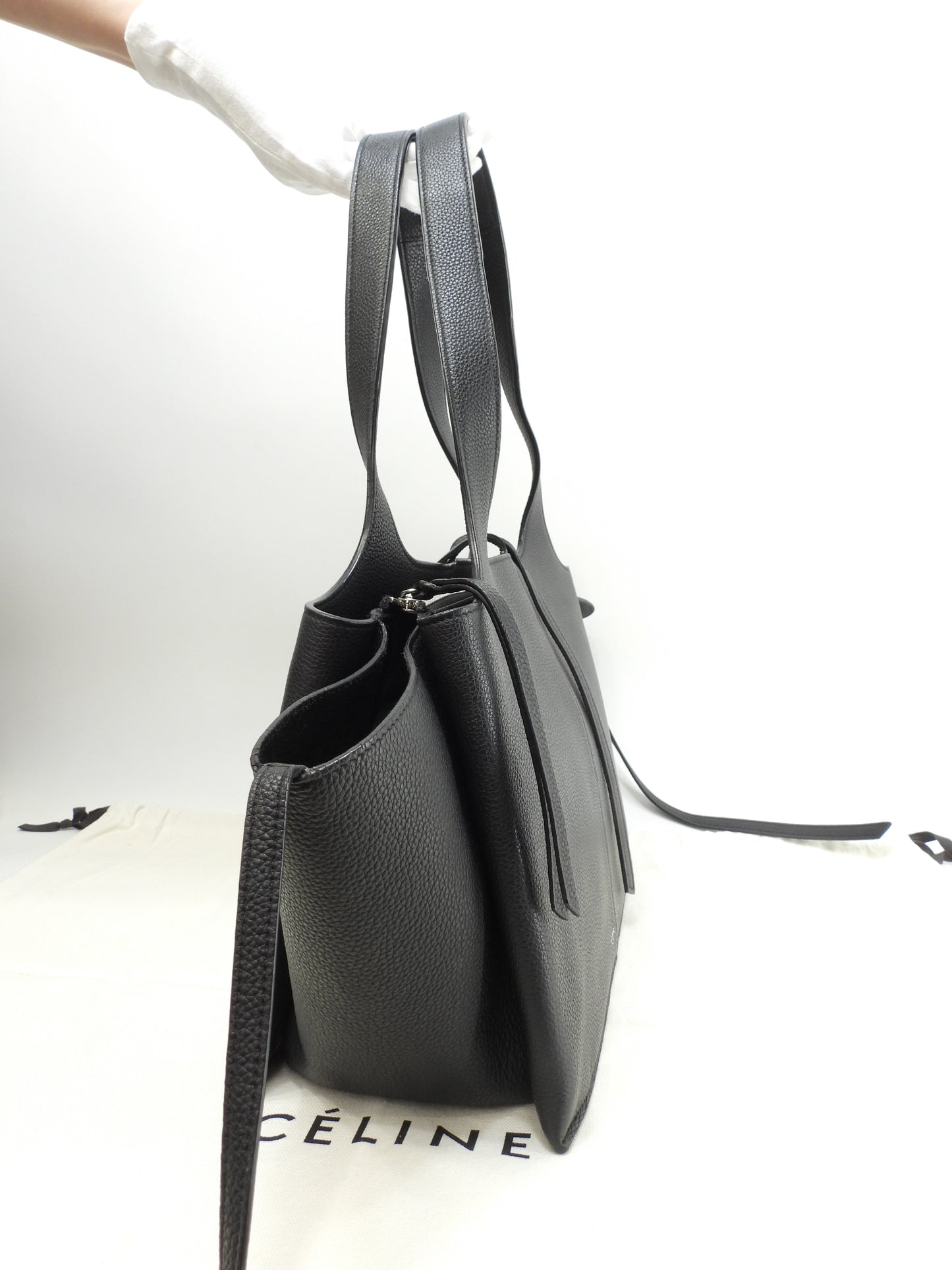 セリーヌ トリフォルド スモール レザー黒 トートバッグ ショルダーバッグ@U-GA-5116