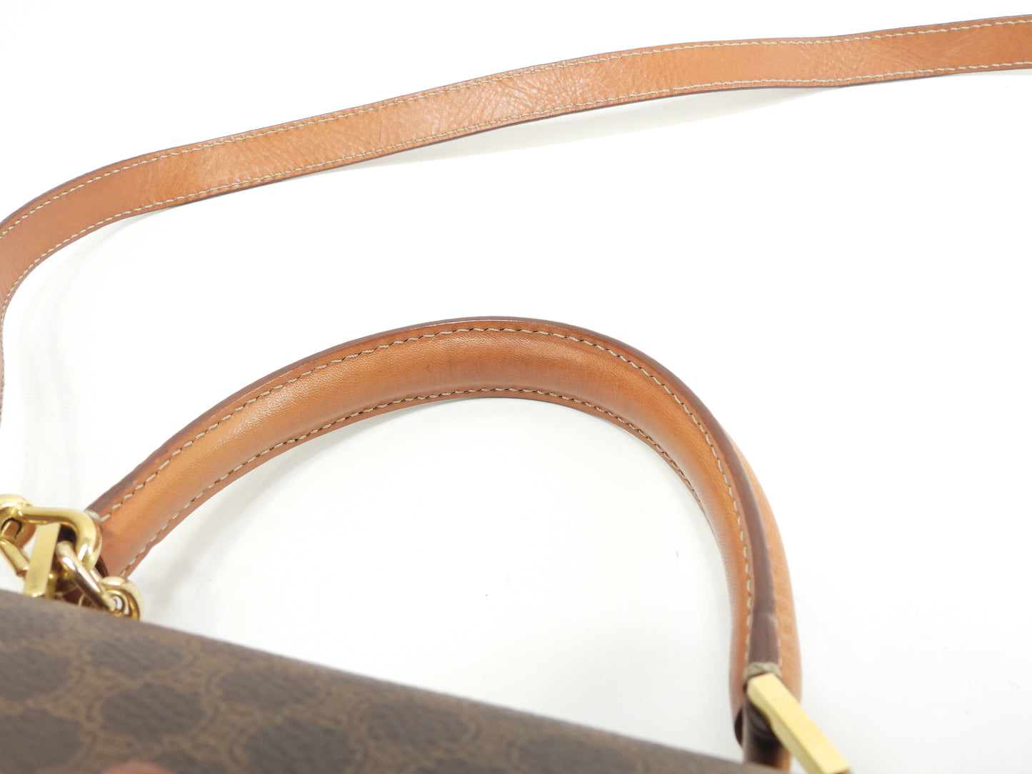 セリーヌ s付ハンドバッグ マカダム トリオンフ茶 ケリー 美品@M94* 7