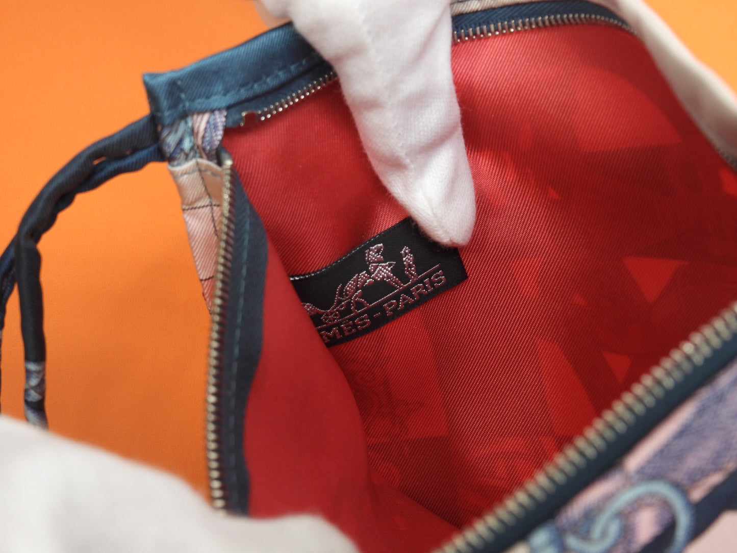 エルメス シルキーシティPM シルク/ピンク系 レザー茶 ショルダーバッグ 極美品@T