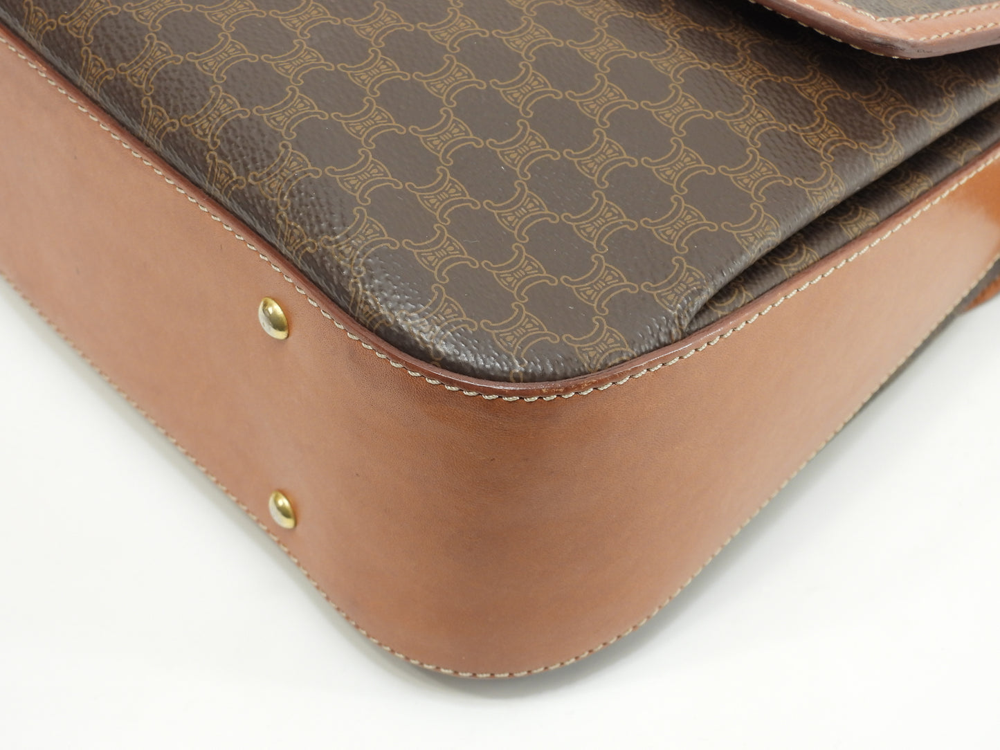 セリーヌ s付ハンドバッグ マカダム トリオンフ茶 ケリー 美品@M94* 7