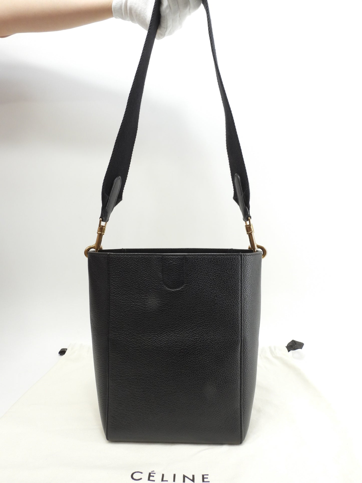 セリーヌ サングルバケット スモール レザー黒 セミショルダー ホーボーバッグ 美品@ 28
