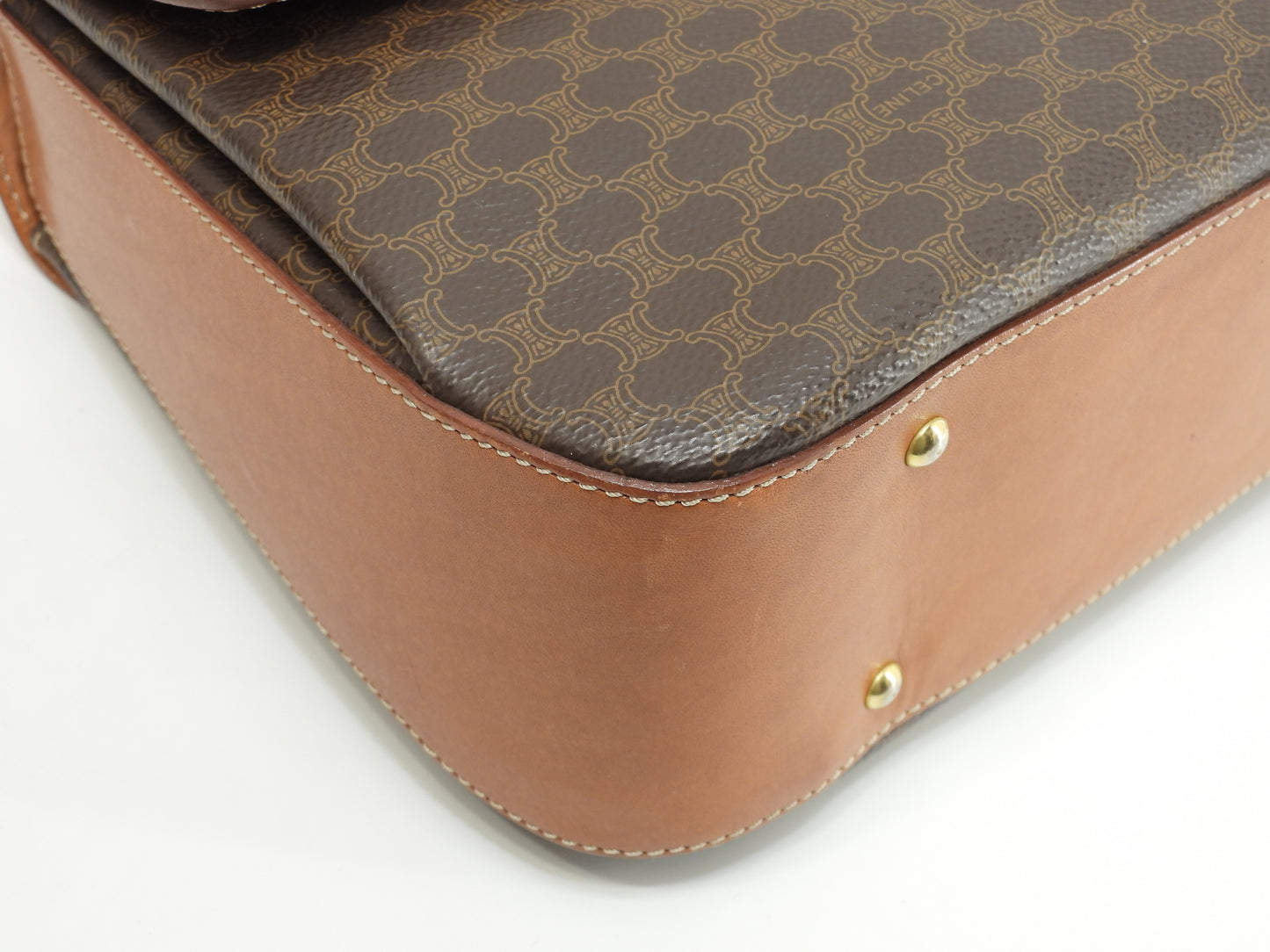 セリーヌ s付ハンドバッグ マカダム トリオンフ茶 ケリー 美品@M94* 7