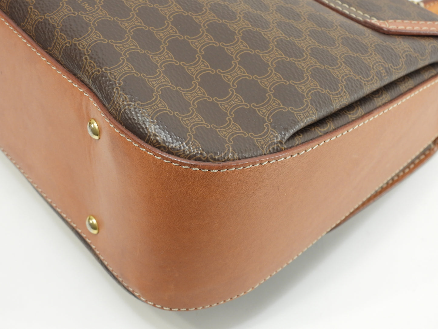 セリーヌ s付ハンドバッグ マカダム トリオンフ茶 ケリー 美品@M94* 7