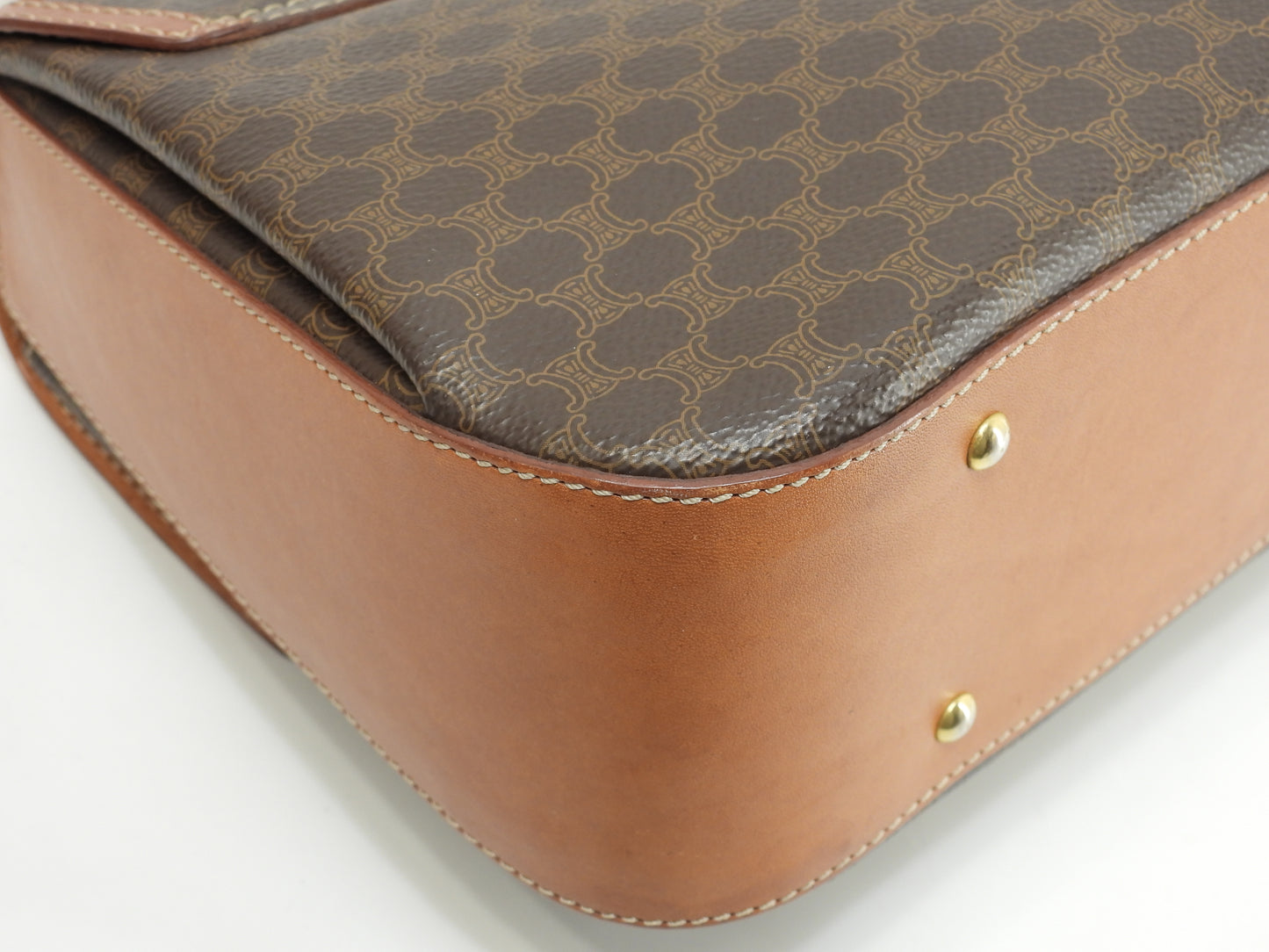 セリーヌ s付ハンドバッグ マカダム トリオンフ茶 ケリー 美品@M94* 7